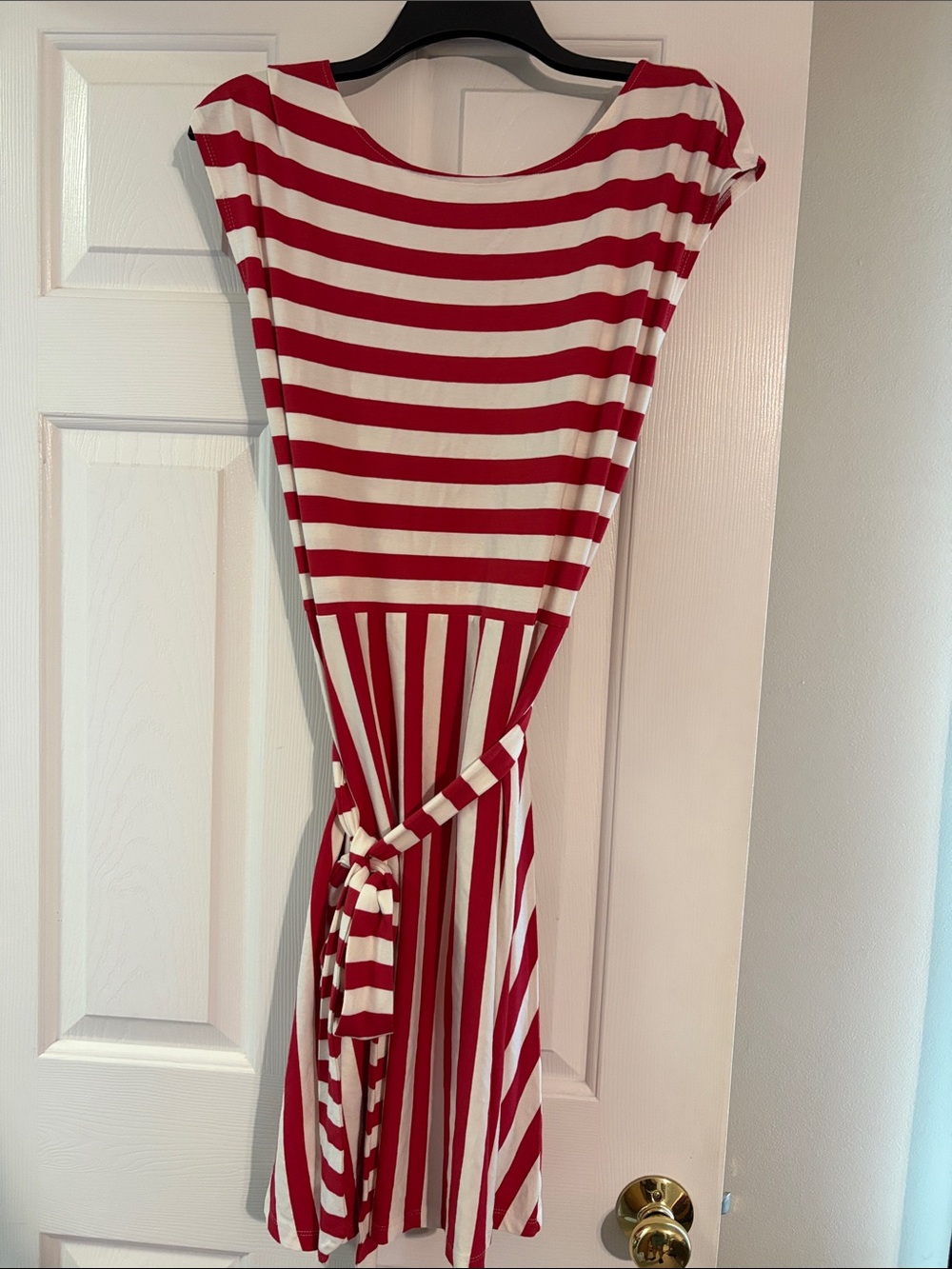 Loft Red and White Striped Tie Waist Flare Dress